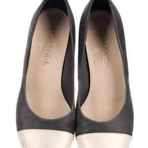 CHANEL Suede Cap-Toe Pumps